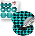 Decal Style Vinyl Skin Wrap 3 Pack for PopSockets Houndstooth Neon Teal on Black (POPSOCKET NOT INCLUDED)