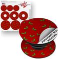 Decal Style Vinyl Skin Wrap 3 Pack for PopSockets Christmas Holly Leaves on Red (POPSOCKET NOT INCLUDED)