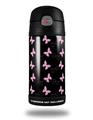 Skin Decal Wrap for Thermos Funtainer 12oz Bottle Pastel Butterflies Pink on Black (BOTTLE NOT INCLUDED)