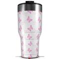 Skin Wrap Decal for 2017 RTIC Tumblers 40oz Pastel Butterflies Pink on White (TUMBLER NOT INCLUDED)