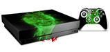 Skin Wrap compatible with XBOX One X Console and Controller Flaming Fire Skull Green