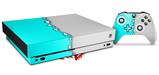 Skin Wrap compatible with XBOX One X Console and Controller Ripped Colors Neon Teal Gray