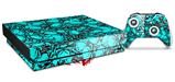 Skin Wrap compatible with XBOX One X Console and Controller Scattered Skulls Neon Teal