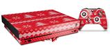 Skin Wrap compatible with XBOX One X Console and Controller Ugly Holiday Christmas Sweater - Christmas Trees Red 01