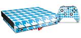 Skin Wrap compatible with XBOX One X Console and Controller Houndstooth Blue Neon