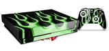 Skin Wrap compatible with XBOX One X Console and Controller Metal Flames Green