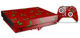 Skin Wrap compatible with XBOX One X Console and Controller Christmas Holly Leaves on Red