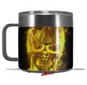 Skin Decal Wrap for Yeti Coffee Mug 14oz Flaming Fire Skull Yellow - 14 oz CUP NOT INCLUDED by WraptorSkinz