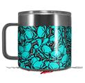 Skin Decal Wrap for Yeti Coffee Mug 14oz Scattered Skulls Neon Teal - 14 oz CUP NOT INCLUDED by WraptorSkinz