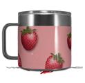 Skin Decal Wrap for Yeti Coffee Mug 14oz Strawberries on Pink - 14 oz CUP NOT INCLUDED by WraptorSkinz