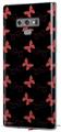 Decal style Skin Wrap compatible with Samsung Galaxy Note 9 Pastel Butterflies Red on Black