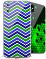2 Decal style Skin Wraps set compatible with Apple iPhone X and XS Zig Zag Blue Green