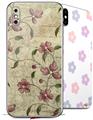 2 Decal style Skin Wraps set compatible with Apple iPhone X and XS Flowers and Berries Pink