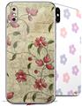 2 Decal style Skin Wraps set compatible with Apple iPhone X and XS Flowers and Berries Red
