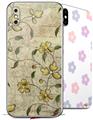 2 Decal style Skin Wraps set compatible with Apple iPhone X and XS Flowers and Berries Yellow