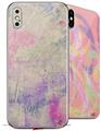 2 Decal style Skin Wraps set compatible with Apple iPhone X and XS Pastel Abstract Pink and Blue
