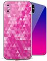 2 Decal style Skin Wraps set compatible with Apple iPhone X and XS Triangle Mosaic Fuchsia