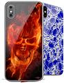 2 Decal style Skin Wraps set compatible with Apple iPhone X and XS Flaming Fire Skull Orange