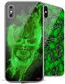 2 Decal style Skin Wraps set compatible with Apple iPhone X and XS Flaming Fire Skull Green