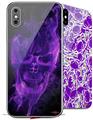 2 Decal style Skin Wraps set compatible with Apple iPhone X and XS Flaming Fire Skull Purple