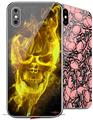 2 Decal style Skin Wraps set compatible with Apple iPhone X and XS Flaming Fire Skull Yellow
