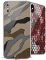 2 Decal style Skin Wraps set compatible with Apple iPhone X and XS Camouflage Brown