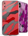 2 Decal style Skin Wraps set compatible with Apple iPhone X and XS Camouflage Red