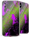 2 Decal style Skin Wraps set compatible with Apple iPhone X and XS Halftone Splatter Hot Pink Green