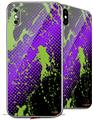 2 Decal style Skin Wraps set compatible with Apple iPhone X and XS Halftone Splatter Green Purple