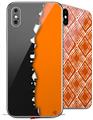 2 Decal style Skin Wraps set compatible with Apple iPhone X and XS Ripped Colors Black Orange