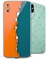 2 Decal style Skin Wraps set compatible with Apple iPhone X and XS Ripped Colors Orange Seafoam Green