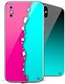 2 Decal style Skin Wraps set compatible with Apple iPhone X and XS Ripped Colors Hot Pink Neon Teal