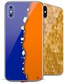 2 Decal style Skin Wraps set compatible with Apple iPhone X and XS Ripped Colors Blue Orange