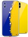 2 Decal style Skin Wraps set compatible with Apple iPhone X and XS Ripped Colors Blue Yellow