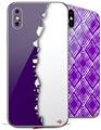 2 Decal style Skin Wraps set compatible with Apple iPhone X and XS Ripped Colors Purple White
