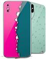 2 Decal style Skin Wraps set compatible with Apple iPhone X and XS Ripped Colors Hot Pink Seafoam Green