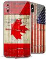 2 Decal style Skin Wraps set compatible with Apple iPhone X and XS Painted Faded and Cracked Canadian Canada Flag