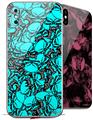 2 Decal style Skin Wraps set compatible with Apple iPhone X and XS Scattered Skulls Neon Teal