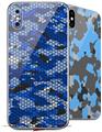 2 Decal style Skin Wraps set compatible with Apple iPhone X and XS HEX Mesh Camo 01 Blue Bright