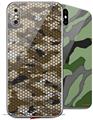 2 Decal style Skin Wraps set compatible with Apple iPhone X and XS HEX Mesh Camo 01 Brown