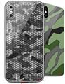 2 Decal style Skin Wraps set compatible with Apple iPhone X and XS HEX Mesh Camo 01 Gray