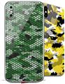 2 Decal style Skin Wraps set compatible with Apple iPhone X and XS HEX Mesh Camo 01 Green