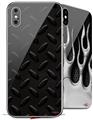 2 Decal style Skin Wraps set compatible with Apple iPhone X and XS Diamond Plate Metal 02 Black