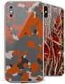 2 Decal style Skin Wraps set compatible with Apple iPhone X and XS WraptorCamo Old School Camouflage Camo Orange Burnt