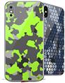 2 Decal style Skin Wraps set compatible with Apple iPhone X and XS WraptorCamo Old School Camouflage Camo Lime Green