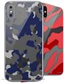 2 Decal style Skin Wraps set compatible with Apple iPhone X and XS WraptorCamo Old School Camouflage Camo Blue Navy