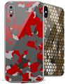 2 Decal style Skin Wraps set compatible with Apple iPhone X and XS WraptorCamo Old School Camouflage Camo Red
