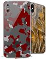 2 Decal style Skin Wraps set compatible with Apple iPhone X and XS WraptorCamo Old School Camouflage Camo Red Dark
