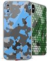 2 Decal style Skin Wraps set compatible with Apple iPhone X and XS WraptorCamo Old School Camouflage Camo Blue Medium