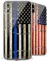 2 Decal style Skin Wraps set compatible with Apple iPhone X and XS Painted Faded Cracked Blue Line Stripe USA American Flag